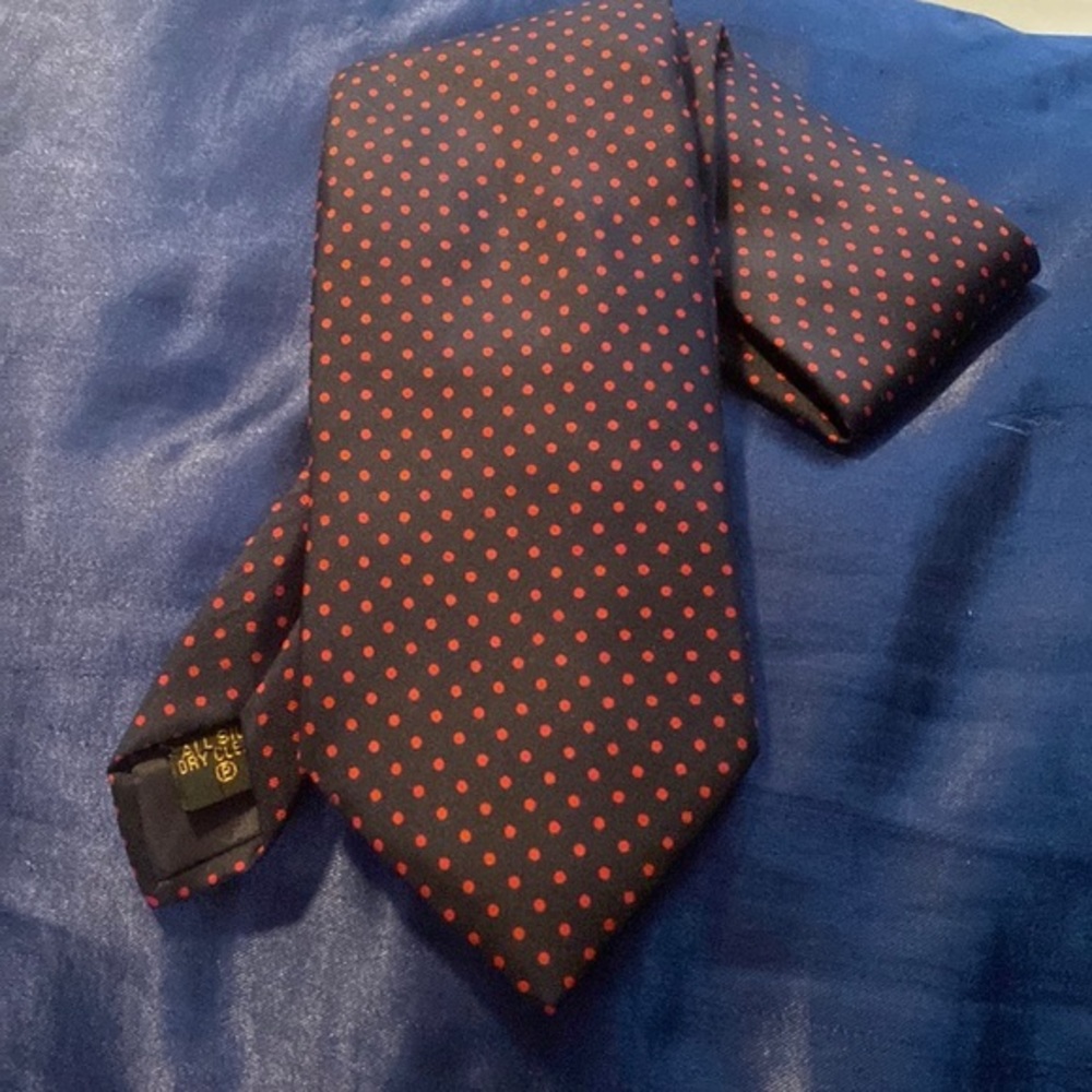 James Fisher London Silk Navy Red Polka Dot Tie